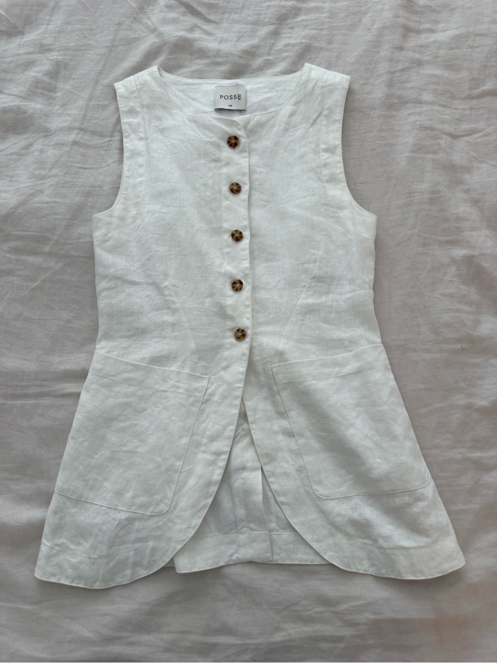 POSSE Emma White Sleeveless Linen Button Front Vest